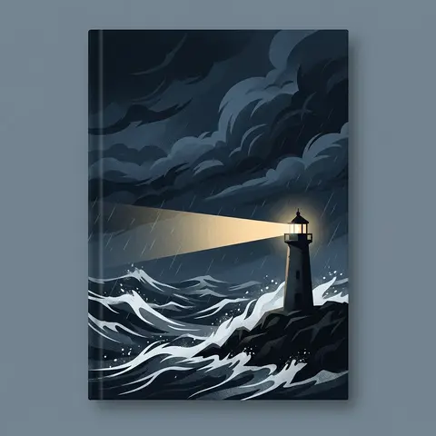 A cover with a lighthouse at night