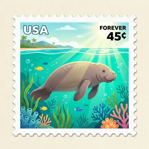 A stamp with a manatee