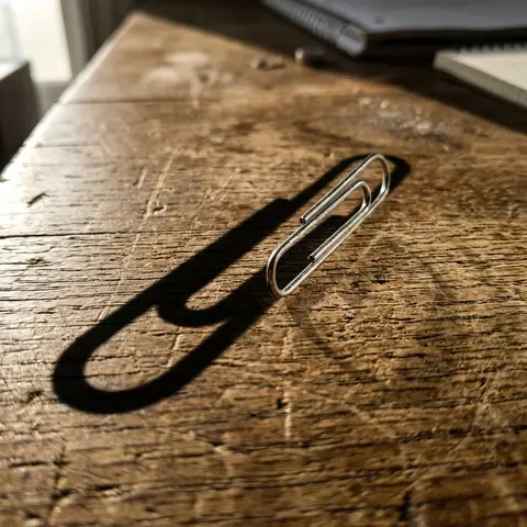 A paper clip casting a long shadow