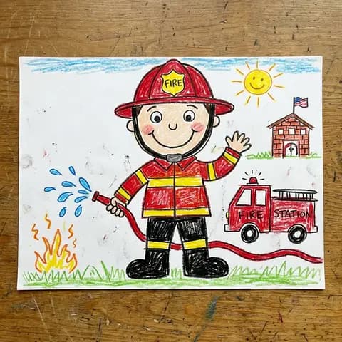 A crayon drawing of a firefighter