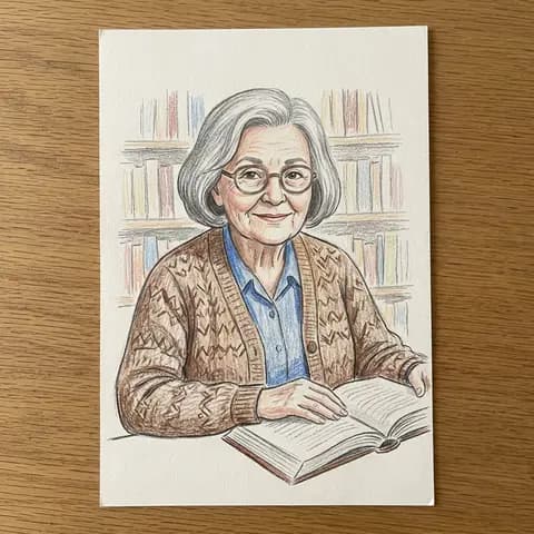 A colored-pencil portrait of a librarian