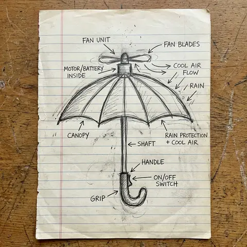 A sketch of an umbrella with a fan
